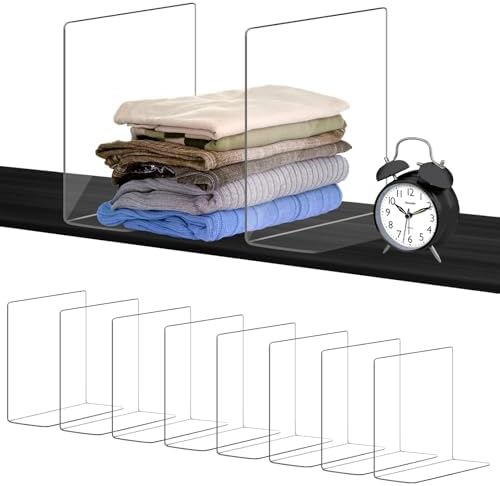 OKPOW Shelf Dividers for Closet Organizer: 12 Inch Tall Acrylic Clear Closets Organization Storage for Sweater Clothes Bag Purse Towel - 12 Pack Adjustable Plastic Vertical Separators for Wood Cabinet