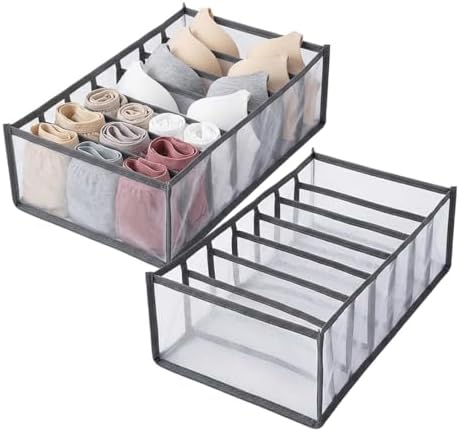 PRETYZOOM Sock Underwear Drawer Organizer Foldable Closet Storage Box for Socks Underwear Bras and Belts 2 Pack Wardrobe Organizers 12.59 X 4.72 X 4.72 in