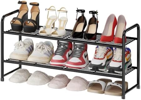 Simple Shoe Rack, Heavy Duty Metal Closet Shoe Organizer Shelf, Black