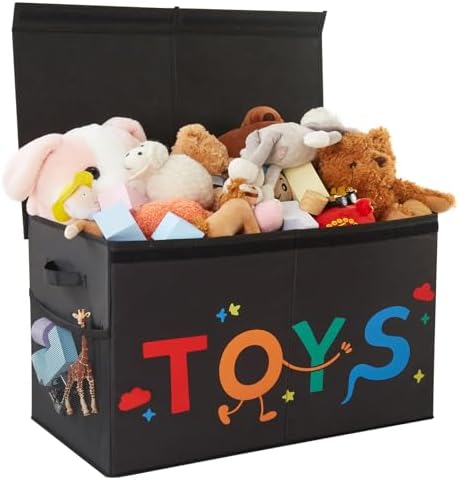 Large Toy Box with Lid,Collapsible Toy Storage with Dividers,Black | 25"x13"x16",83L Large Capacity,Sturdy Kids Organizer,Toybox,Toy Chest for Boys & Girls,Living Room,Nursery,Bedroom,Playroom