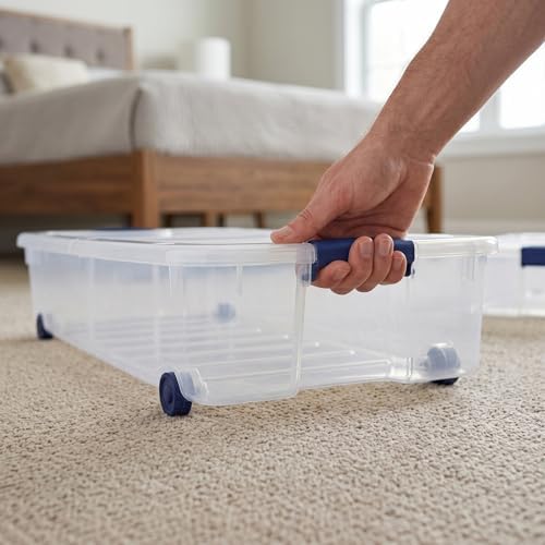 66 Quarts of Transparent Plastic Storage Box, with A Lockable Lid, Large Capacity Storage Box, Stackable and Durable, Suitable for Bedrooms, Garages, Tool Rooms, and Office Organization