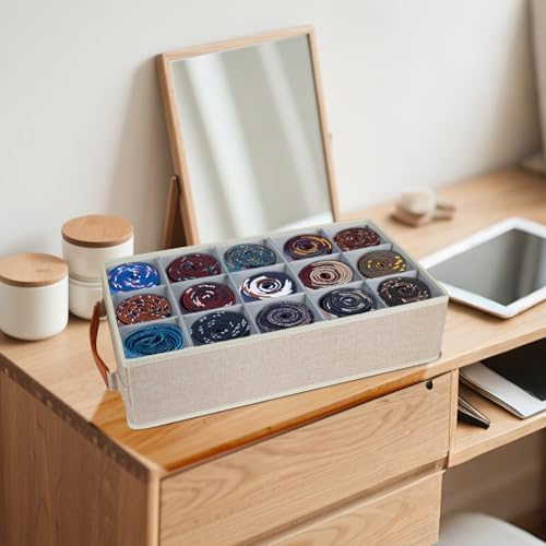 Lukeline Belt Organizer for Closet, Tie Storage Organizer Bins with 15 Compartments Drawer Organizer, Linen Closet Organizers Storage Box for Socks, Bras, Briefs, Ties, Belts