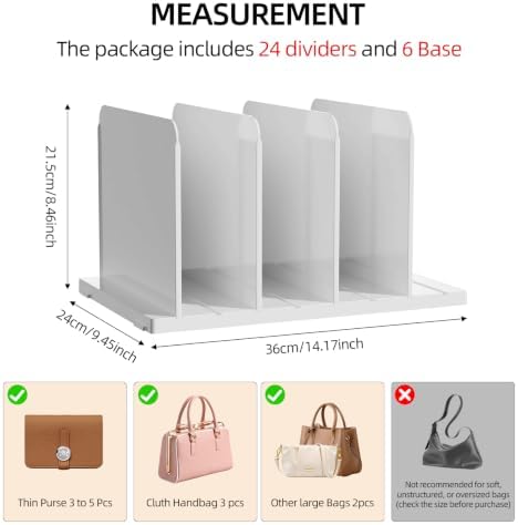 Stackable Purse Organizer for Closet Acrylic Shelf Divider, 4 Pack