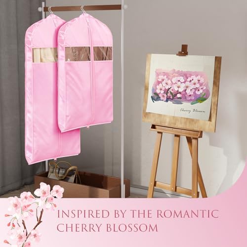 Univivi Satin Garment Bags for Hanging Clothes, Pink, 60 Inch, 2 Pack