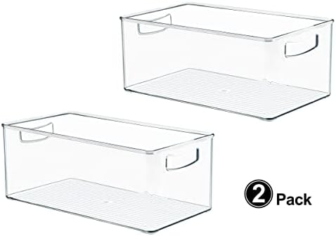 Hudgan 2 Pack Straight Sides Stackable Pantry Organizer Bins for Home Edit - 13.5''L x 7.5''W x 5.5''H