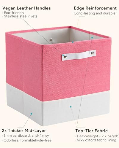 Cube Storage Bins | 10.5"x10.5"x11", Macaron & White, 6 Pack