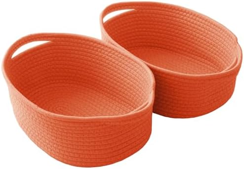 JMvicyroam Small Woven Basket, Empty Gift Basket, Orange/2 Pack