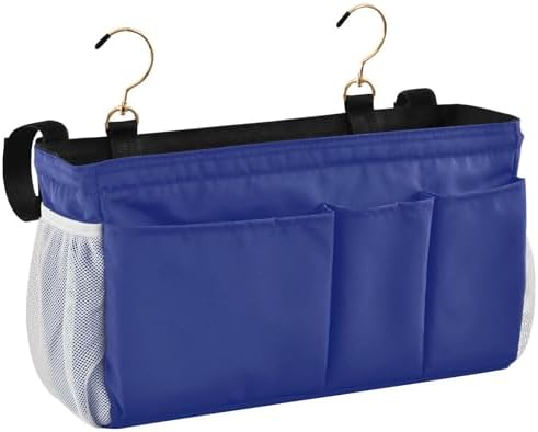 Blue Bedside Caddy Storage Bag Bedside Organizer for Bunk Bed Headboards College Organizer Caddy Hanging Shelf 6 Pockets with Hooks for Book Glasses Phone Holder