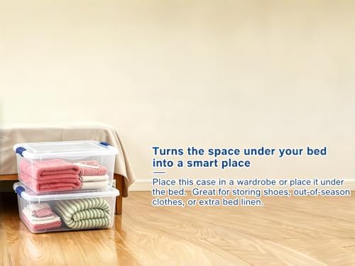 Under Bed Storage Bins, 2-Pack, 32qt Clear Plastic Stackable Totes