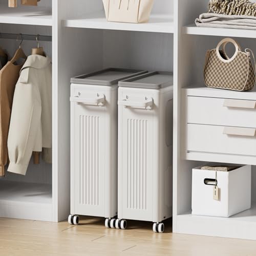 Slim Laundry Hamper with Lid 50L Rolling Basket