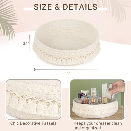 Mkono Makeup Perfume Organizer, Boho Decor Macrame Storage Basket, Ivory