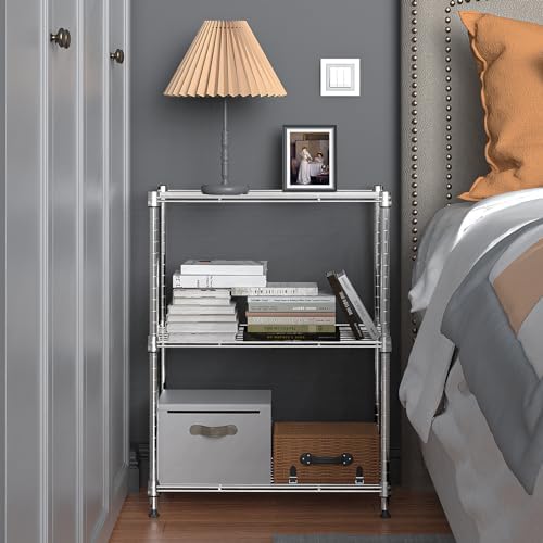 M MZG 450 lbs Wire Storage Shelving 3-Tier Utility Shelving Unit Steel Organizer Wire Rack for Home,Kitchen,Office,Chrome(11.8" D x 17.7" W x 26.4" H)