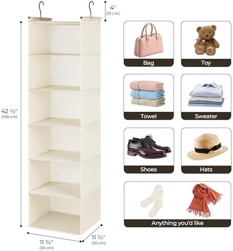 GRANNY SAYS 6-Shelf Hanging Closet Organizer, Foldable Storage, Beige