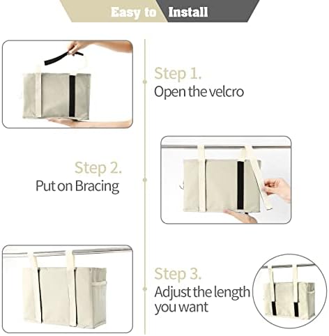 Bseash Bunk Bed Organizer, Bedside Caddy Hanging Bed Organizer Storage Bag with 4 Pockets and 2 Hooks, for College Dorm Rooms Bed, Hospital Bed, Baby Bed Rails, 600D Oxford Cloth (Beige)