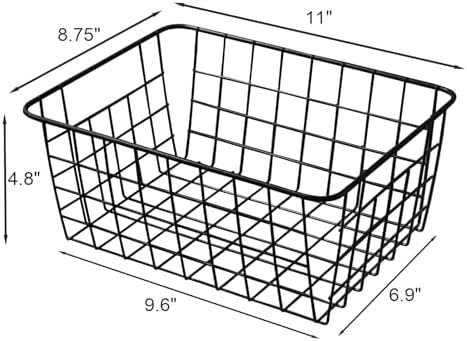 11" Upright Freezer Storage Baskets, Black Wire Storage Bins Small Bakset for Freezer, Pantry, Bathroom Organizing, Set of 4