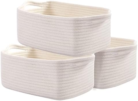 OIAHOMY 3 Pack Storage Baskets for Shelves Cotton Rope Storage Bins White