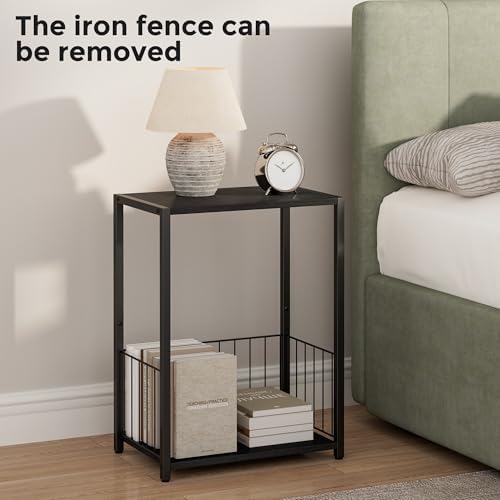 Homleke Side Table with Magazine Holder, Record Player Stand with LP Shelf