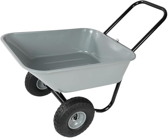 Dual Wheel Garden Wheelbarrow Heavy Duty Yard Cart, 300 LBS Capacity Utility Cart with Pneumatic Tires, Rustproof Poly Tray & Steel Handle for Lawn, Farm, Garden and Landscaping (Black+Gray)