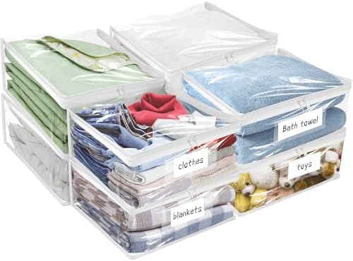 Plastic Storage Bags with Easy-Glide Zipper, Pack of 8, Durable Clear Vinyl Zippered Storage Bags for Clothes Sweaters Comforters Blankets Sheets Bedding (21.6 x 13.7 x 12.4 Inch, Transparent White)