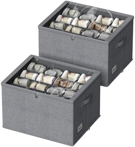 Shoe Organizer for Closet, 2 Pack Foldable Shoe Storage Box with Clear Cover and Adjustable Dividers, Stackable Storage Bins for Boots, Fits up to 32 Pairs (Grey, 19.7 × 15.7 × 12.6 in)