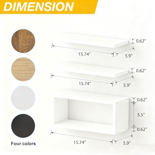 Ypvxe15.7in Floating Shelves Set of 3,Anti-Sag Bracket,Wall Storage Shelves
