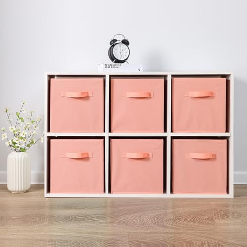 Stero 13x13x13 Inch Fabric Storage Bins 6 Pack Fun Colored Durable Storage Cubes with Handles Foldable Cube Baskets for Home, Kids Room, Closet and Toys Organization Peachpuff