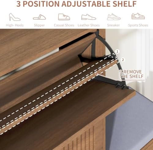 Shoe Storage Cabinet with 4 Flip Drawers,Shoe Bench (Walnut)