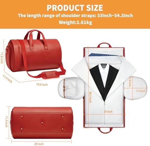 PU Leather Garment Bag, Convertible Garment Duffel Bag for Travel Mens Suit Bag 2 in 4 Waterproof Foldable Carry on Garment Bag with Shoulder Strap Weekender Bag with Shoe Pouch