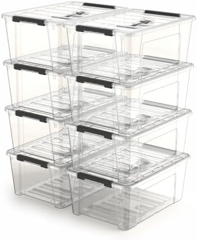 8 Pack Clear Plastic Storage Bins with Lids and Handle, Small Stackable Latching Storage Boxes for Organization (5 Quart)