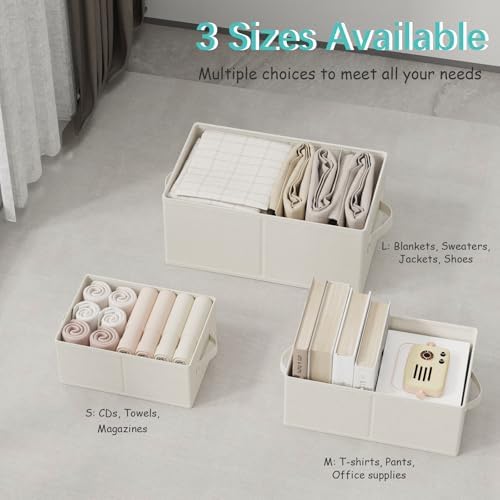 Storage Boxes, Fabric Clothes Bins, 3 Pack, Beige, 16.1x9.8x6.5 In
