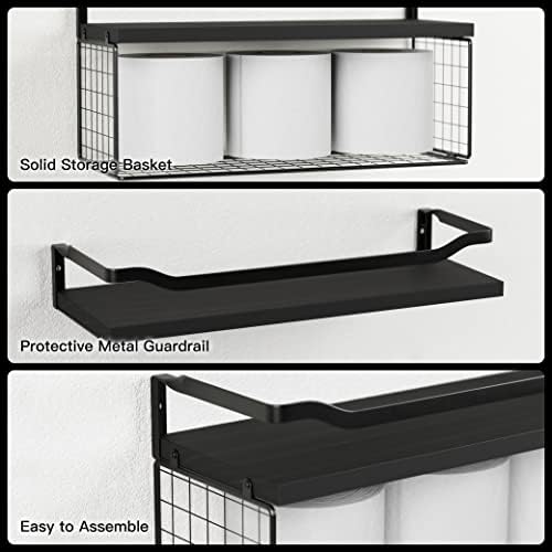 WOPITUES Bathroom Shelves Over Toilet with Protective Metal Guardrail