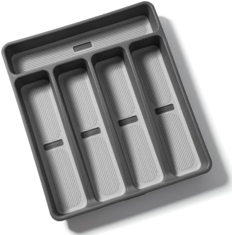 5-Compartment Silverware Organizer Tray with Icons for Kitchen Drawer