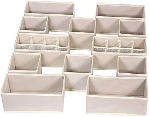 12 Pack Foldable Drawer Organizer Dividers Cloth Storage Box Closet Dresser Organizer Cube Fabric Containers Basket Bins for Underwear Bras Socks Panties Lingeries Nursery Baby Clothes Beige NN246