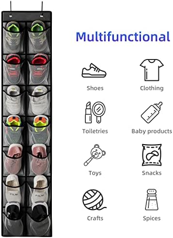 KEEPJOY 2 Pack Grey14 Pockets Over the Door Shoe Organizer, Hanging Shoe Organizer with 4 Hooks Door Shoe Holder with Mesh Deep Pockets Closet Door Shoe Storage Bag (Grey-2Pack)
