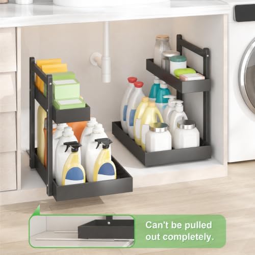 Bamboo Under Sink Organizer 2 Pack, 2-Tier Pull Out Cabinet Organizer