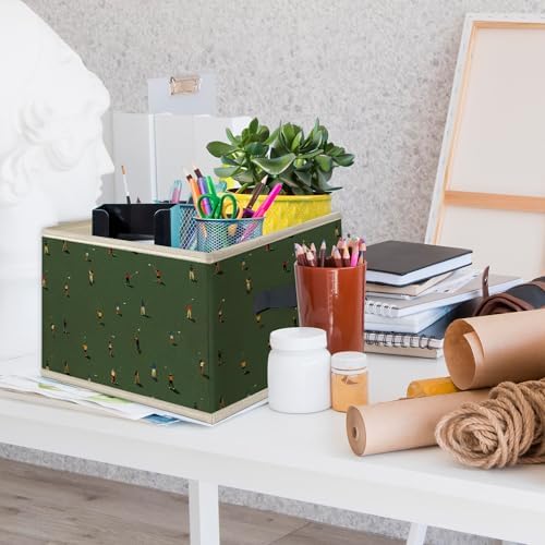Vintage Green Golf Foldable Storage Bins Box with Handles, Minimalist Abstract Golf Sports Collapsible Toys Books Clothes Organizer Basket for Kids Boys Bedroom Bathroom Gym