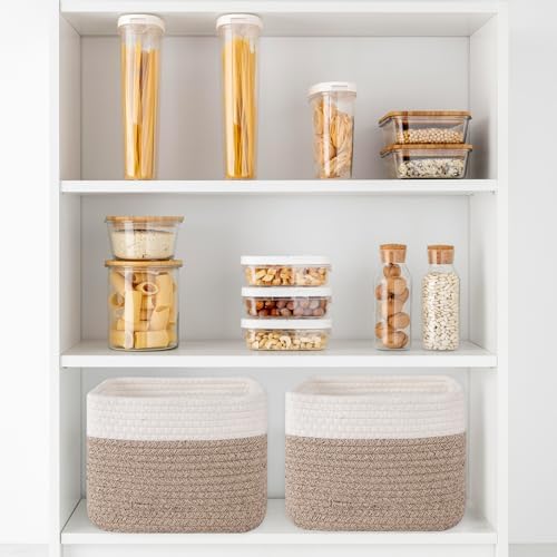 OIAHOMY 3 PACK Cube Storage Bins Storage Baskets Shelf Brown&White