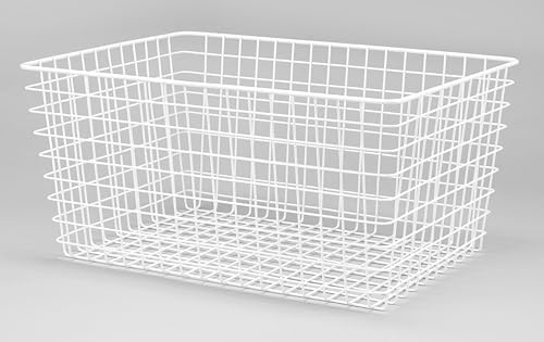 Whitmor 4 Pack White Wire Storage Baskets for Organizing Office, Metal Storage for Pantry, Kitchen Bins & Freezer
