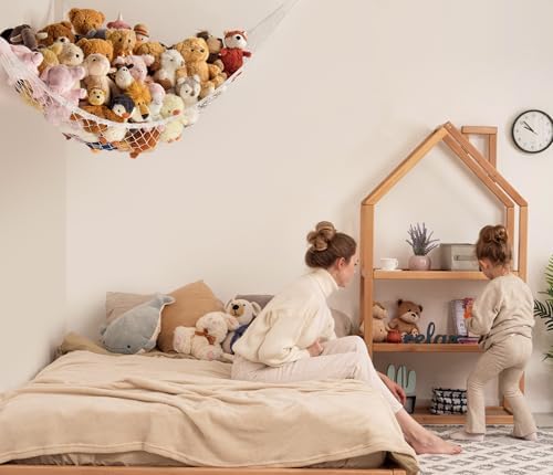 Stuffed Animal Storage Hammock Net for Plushie - Large Corner Toy Hammock Net for Plush Stuffed Animals - Cute Stuff Animal Organizer Holder for Room Decor - Kids Baby Nursery Wall Bedroom Home Decor