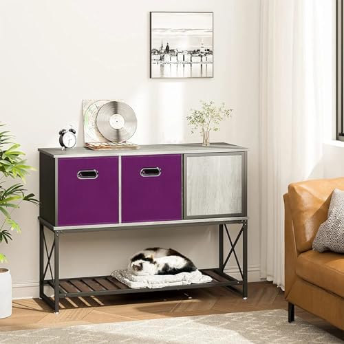 Black Foldable Storage Cubes Bins, Fabric Storage Box Cubes Organizer Baskets with Dual Handles for Home Organizer,Set of 3,(Purple)