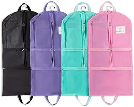 Waterproof Hanging Garment Bag 35 inch Clothes Bag with Gusset, 5 Pockets & Side Zip for Dance Costumes, Skating, Theatre, Beauty Pageants & More. Best for younger performers and small costume pieces.