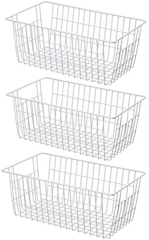 SANNO Large Freezer Baskets Metal Storage Organizer Bin Basket Wire Storage Basket for Kitchen Pantry Bathroom Set of 3 Large Metal Farmhouse Food Fruit Produce Organizer Bins