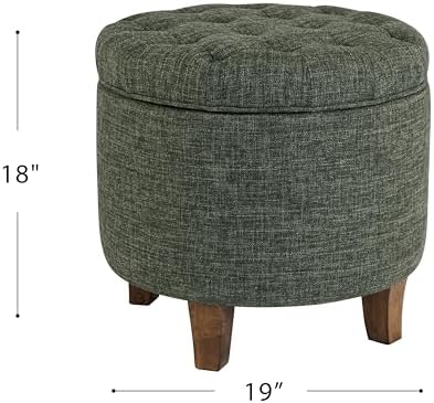 HomePop 19" Button Tufted Round Storage Ottoman - Green Clover Fabric