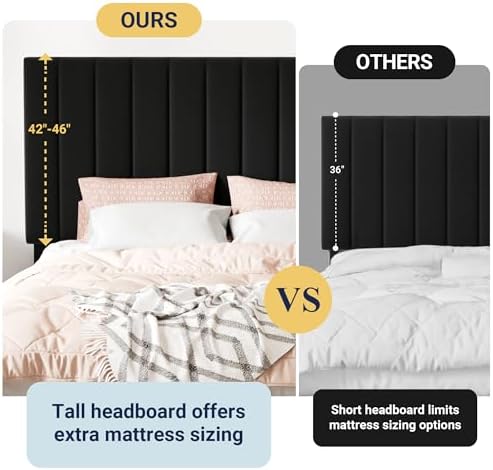 Allewie Full Size Storage Bed Frame, Vertical Channel Tufted Adjustable Headboard, Velvet Upholstered Platform Bed with 4 Oversized Underbed Drawers, Wooden Slats Support, No Box Spring Needed, Black