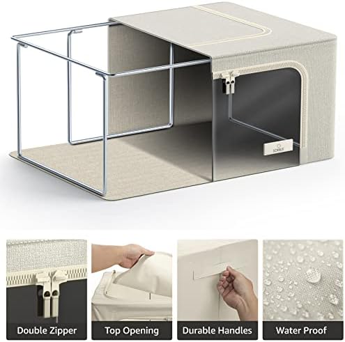Sorbus Clothes Storage Bins, Clear Window & Handles (4 Pack, Beige)