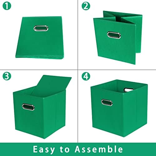 Green Foldable Storage Bins, 11x11x11, Set of 6, (Fabric Cube Organizer with Handle, for Cloth or Accessory Storage)