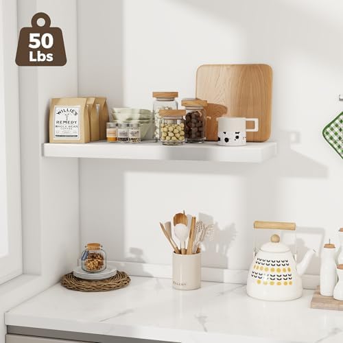Fun Memories 12 Deep Floating Shelves for Wall | 30W x 12D Large Floating Shelves | 3 Pack Storage Space Wall Mount Shelf for Living Room Bathroom Toilet Laundry Room Kitchen Home Office - White
