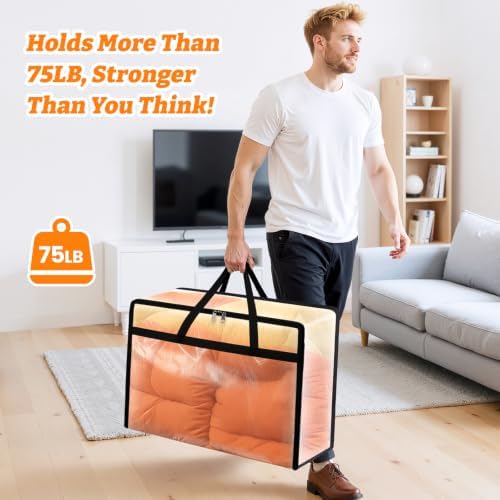 BlissTotes Moving Bags 60L 6PCS, Clear Clothes Storage Under Bed Storage