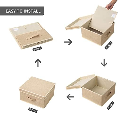 Storage Bins with Lid, Foldable Clothing Storage Box case with Handle for Closet, Bedroom, Home, Gray+Apricot, 13L x 12.5W x 7H inch