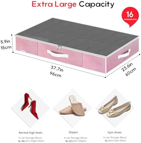 Onlyeasy Large Under Bed Shoe Organizer Container Box, Set of 2, Fit 16 to 32 Pairs of shoes, Underbed Shoes Closet Storage Solution, L37.7x W23.6x H5.9 inch, Cotton-like Pink, MXPUBS16P2